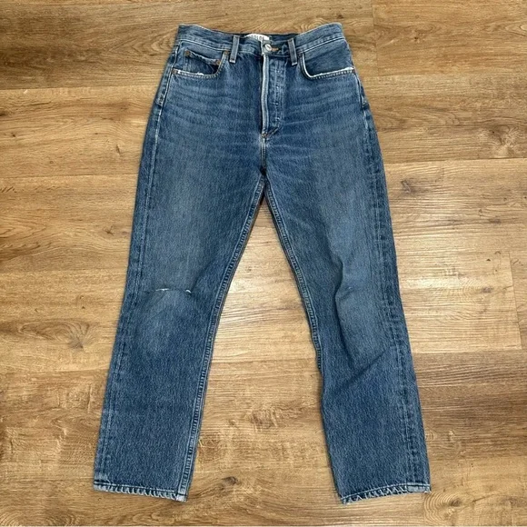 Agolde Riley High Rise Straight Crop Blue Vintage Wash‎ Air Blue Size 25 - Picture 2 of 10